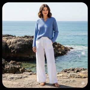 Kate McMahon Split Neck Cropped Sweater Cornflower Blue NO SIZE TAG